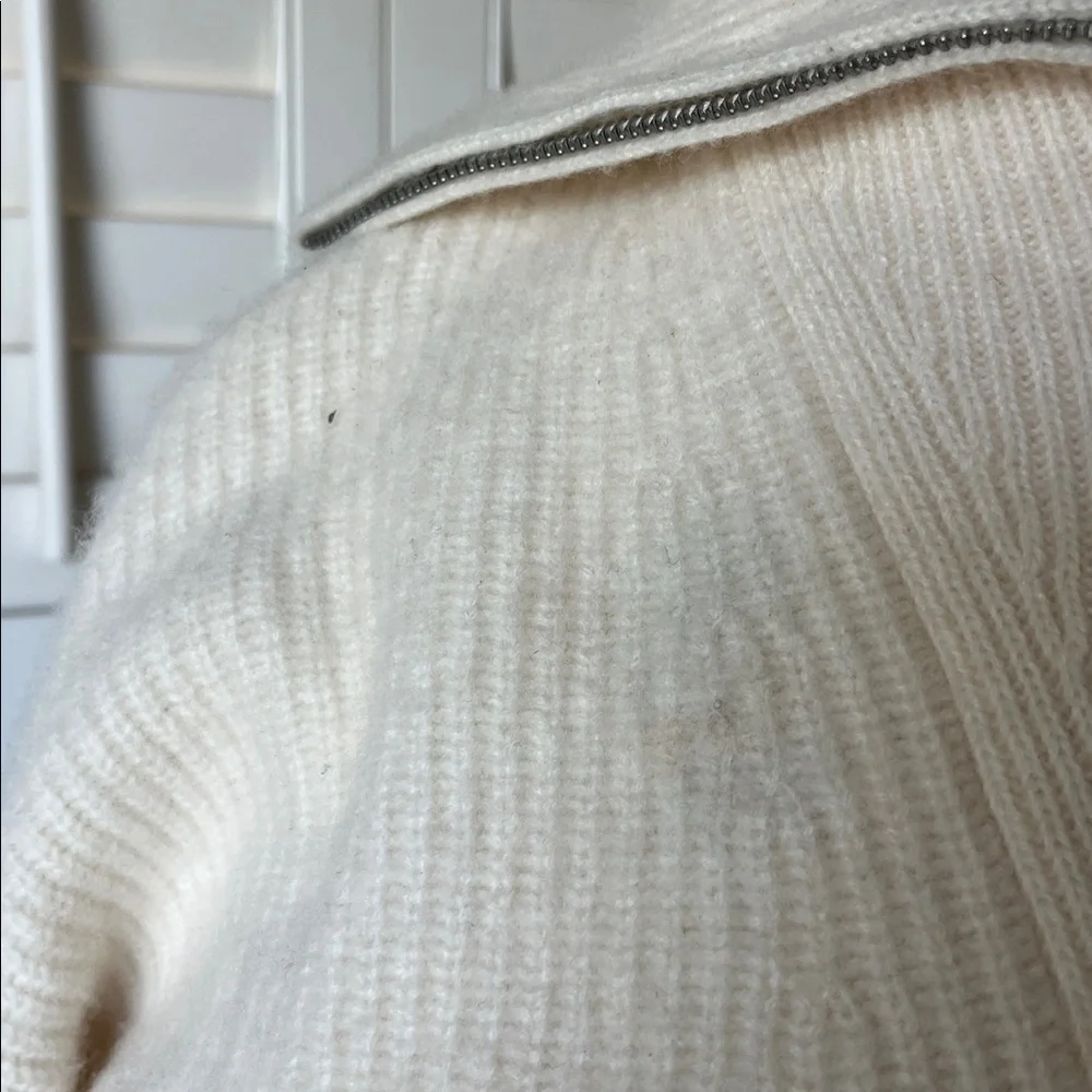 Cream Quarter-Zip Ribbed Cashmere Sweater - Picture 8 of 9